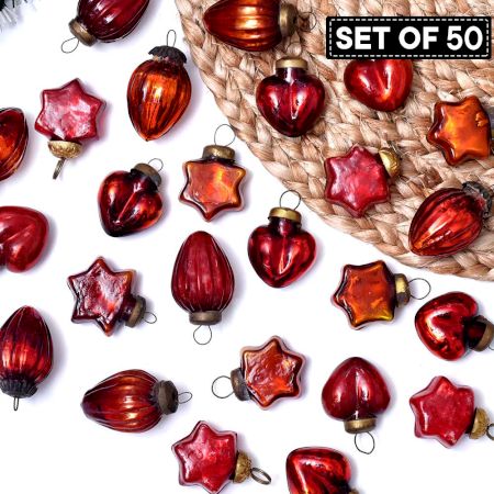50 Pieces Crimson Tiny Christmas Ornaments In Assorted Styles